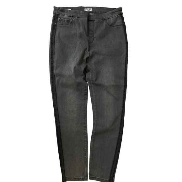 Tribal Jeans Denim - Tribal Jeans Womens Gray Skinny Pull On Pants Side‎ Stripe Charcoal Size 12